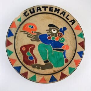 Rare Antique Earthy Clay Pottery Plate From Guatemala 12" Cultural Ethnic